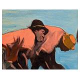 LL - Ken Abendana Spencer Framed Fishing Scene Original Painting