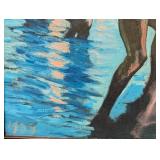 LL - Ken Abendana Spencer Framed Fishing Scene Original Painting