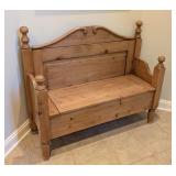 GE - Antique Irish Pine Storage Bench with Scroll Back