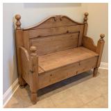 GE - Antique Irish Pine Storage Bench with Scroll Back