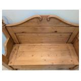 GE - Antique Irish Pine Storage Bench with Scroll Back