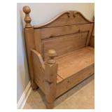 GE - Antique Irish Pine Storage Bench with Scroll Back