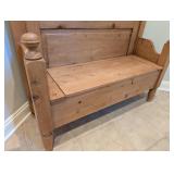GE - Antique Irish Pine Storage Bench with Scroll Back