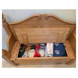 GE - Antique Irish Pine Storage Bench with Scroll Back