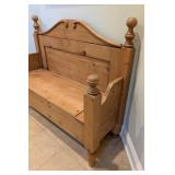 GE - Antique Irish Pine Storage Bench with Scroll Back