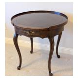 LL - Baker Vintage Round Wood Side Table with Drawer and Cabriole Legs