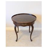 LL - Baker Vintage Round Wood Side Table with Drawer and Cabriole Legs