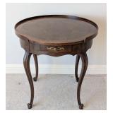 MR-Baker Vintage Round Wood Side Table with Drawer and Cabriole Legs