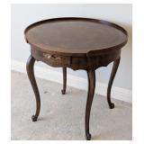 MR-Baker Vintage Round Wood Side Table with Drawer and Cabriole Legs