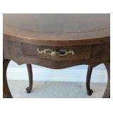 MR-Baker Vintage Round Wood Side Table with Drawer and Cabriole Legs