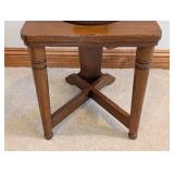 O - Vintage Oak Hall Chair with Tall Back and Floral Needlepoint Seat