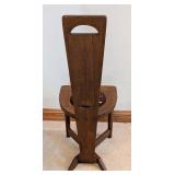 O - Vintage Oak Hall Chair with Tall Back and Floral Needlepoint Seat