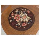 O - Vintage Oak Hall Chair with Tall Back and Floral Needlepoint Seat