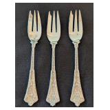 UL - Set of 3 Antique WMF Silver Plated Pastry Forks, Ornate Monogrammed Handles, 5 Inch