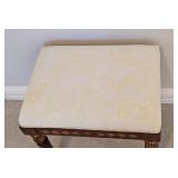 UL - Vintage Upholstered Wood Bench with Decorative Inlay and Gold Accents