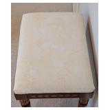 UL - Vintage Upholstered Wood Bench with Decorative Inlay and Gold Accents