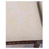 UL - Vintage Upholstered Wood Bench with Decorative Inlay and Gold Accents