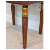 UL - Vintage Upholstered Wood Bench with Decorative Inlay and Gold Accents