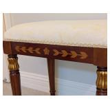 UL - Vintage Upholstered Wood Bench with Decorative Inlay and Gold Accents