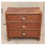 MB - Antique Wooden 3-Drawer Cabinet with White Knobs