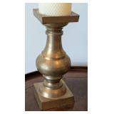 MB - Pair of Heavy Brass Candle Holders with Beeswax Candles, 12.5 Inch Tallest
