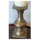 MB - Pair of Heavy Brass Candle Holders with Beeswax Candles, 12.5 Inch Tallest