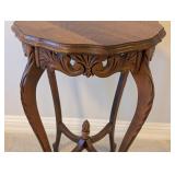 LL - Vintage Carved Wooden Accent Table with Decorative Apron