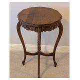 LL - Vintage Carved Wooden Accent Table with Decorative Apron