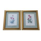 UL - Pair of Framed Tulip Art Prints Signed and Numbered Skagit Valley WA