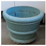 G - Pair of Large Blue Ceramic Planters with Cracks and Damage