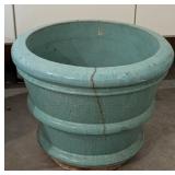 G - Pair of Large Blue Ceramic Planters with Cracks and Damage