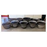 G - Collection of 10 Assorted Plastic Planters, Largest 14 Inch Diameter