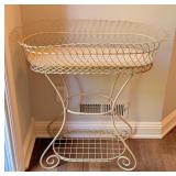 EW - Vintage Metal Plant Stand with Woven Basket Top and Shelf
