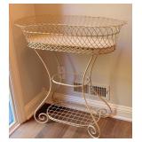 EW - Vintage Metal Plant Stand with Woven Basket Top and Shelf