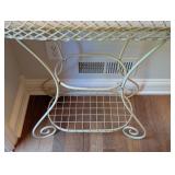 EW - Vintage Metal Plant Stand with Woven Basket Top and Shelf
