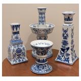LL - Set of 4 Andrea by Sadek Blue and White Porcelain Candlesticks