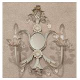 LL - Vintage Two-Light Wall Sconce with Crystal Prisms and Decorative Mirror