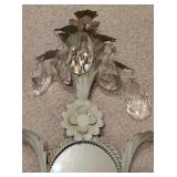 LL - Vintage Two-Light Wall Sconce with Crystal Prisms and Decorative Mirror