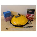 LL - Exercise Equipment Lot with Yoga Blocks, Body Dome, 26 in Massage Ball, and Swing Trainer