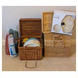 LL - Pair of Picnic Baskets with Plastic Tableware, Cups, and Solar Lantern