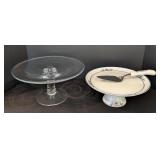 UL - Glass and Porcelain Cake Stands with Stainless Steel Server