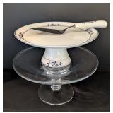UL - Glass and Porcelain Cake Stands with Stainless Steel Server