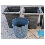 G - Set of 4 Tall Square Plastic Planters, 1 Round Pot, and 3 Hand Garden Tools