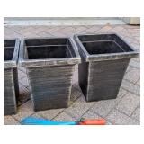 G - Set of 4 Tall Square Plastic Planters, 1 Round Pot, and 3 Hand Garden Tools