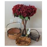 UL - Decorative Floral Arrangement with Three Assorted Wicker Baskets