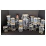 LR - Collection of 17 Vintage Glass Jars and Bottles Assorted Styles with Lids