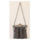 UL - Antique German Silver Mesh Purse with Floral Frame
