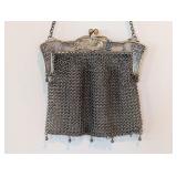 UL - Antique German Silver Mesh Purse with Floral Frame