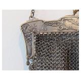 UL - Antique German Silver Mesh Purse with Floral Frame