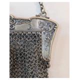 UL - Antique German Silver Mesh Purse with Floral Frame